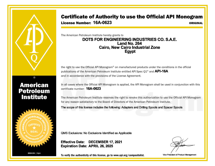 API Certificate 16A-0623